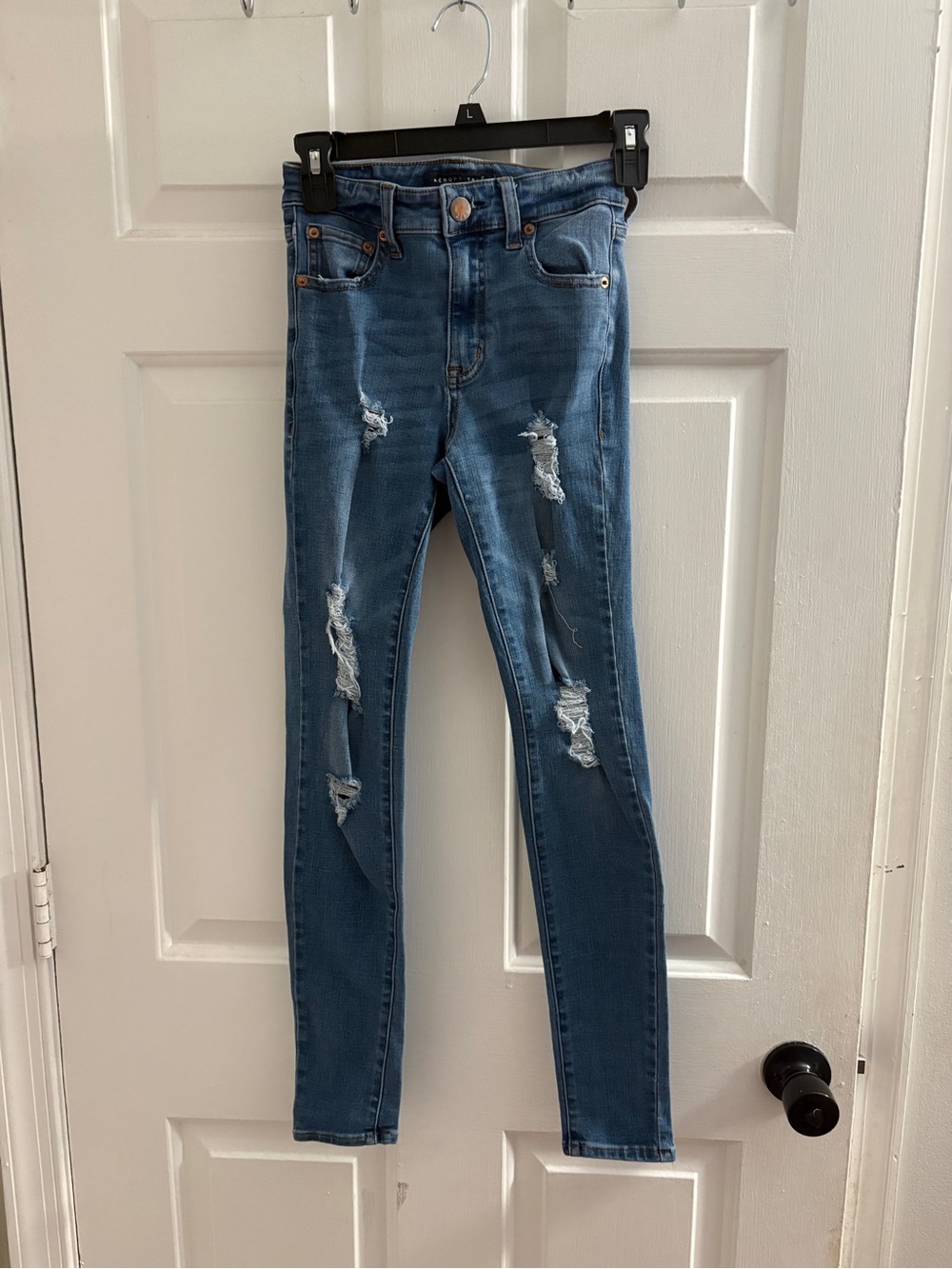 Aeropostale Women's Distressed Skinny Jeans - Dark Blue